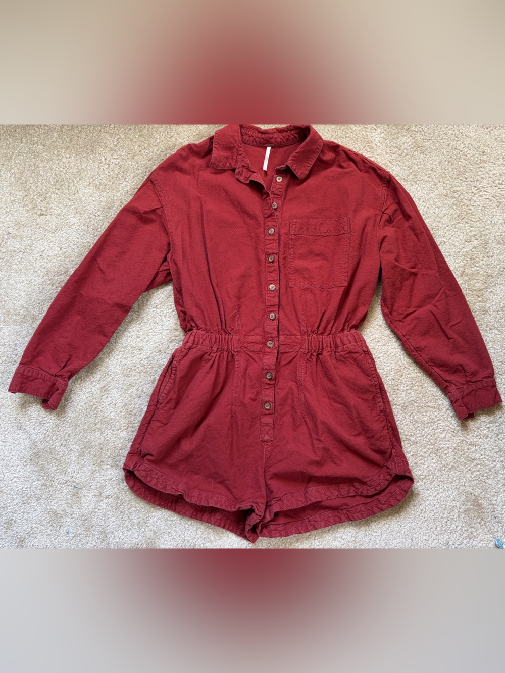 Free People Long Sleeved Shorts Romper Rust Orange